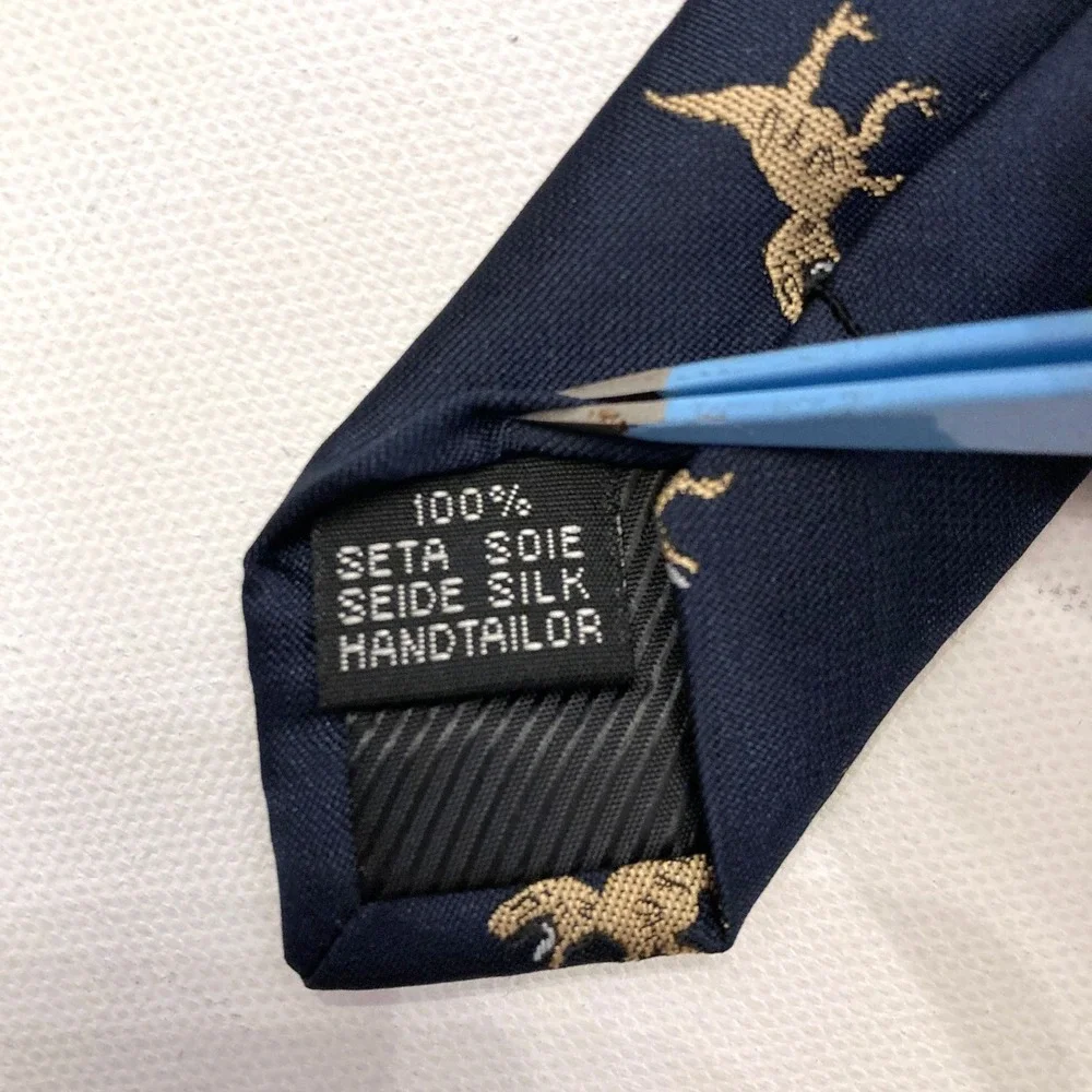 Barry Wang Dinosaur Tie Navy Blue 100% Silk T-Rex 59